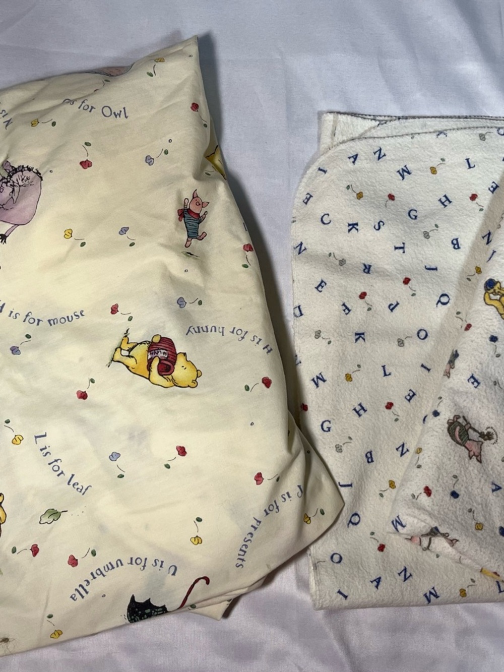 Vintage 1998 Disney Classic Pooh Crib Fitted Sheet 3pc Set ABC Blanket